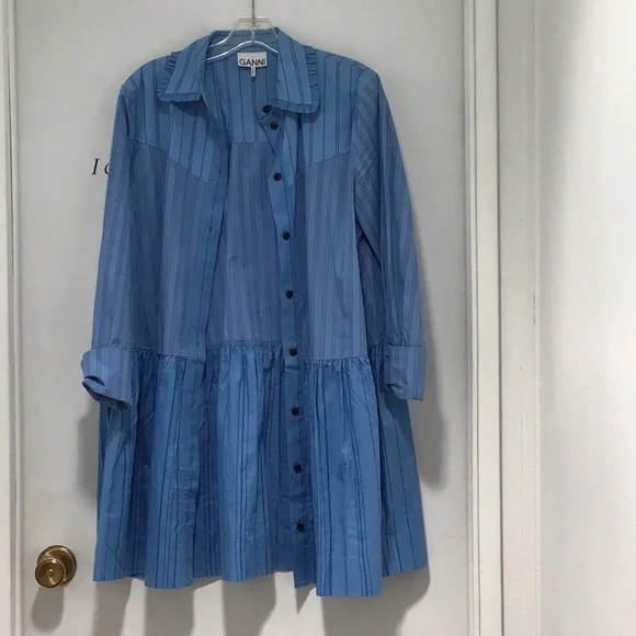 Ganni Dresses Ganni Blue Pinstripe Shirt Dress Poshmark